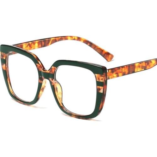 Veshion Dark Green Stripes Glasses Frames Men Women Big Frame Retro Leopard Optical Fashion Computer Glasses