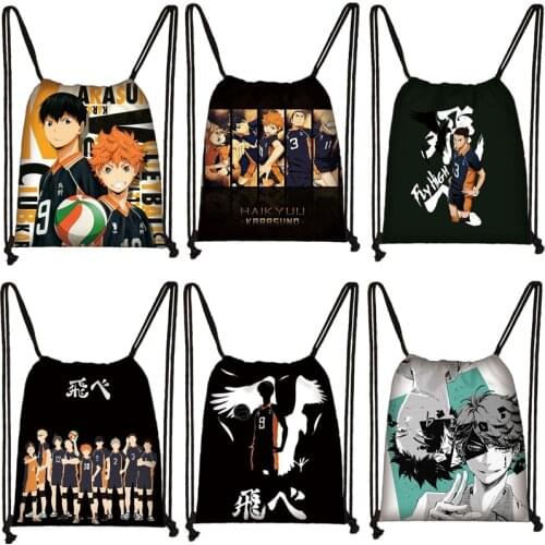 Japanese Anime Haikyuu Drawstring Bag Comic Shoyo Hinata Leisure Teenagers Drawstring Bags Boys Schoolbag