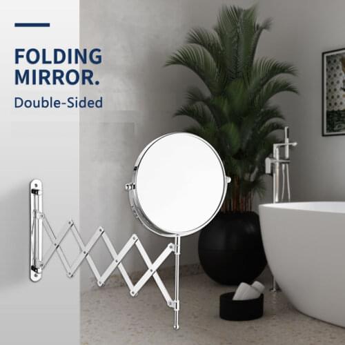 Bathroom Mirror Folding Extend Arm, 2-Sided Cosmetic Mirror, 7/8Inch Wall Mounted Vanity Mirror 3X/5X Magnification, 360 Swivel
