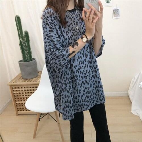 Korea New 2019 Spring Summer tshirt BF Blue Leopard Short Sleeve T-shirts Female T Shirt Harajuku Women Top Soft Tshirt