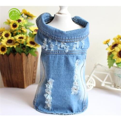 XS-3XL Pet Clothes For Small Medium Large Dogs Stretchable Chest Dogs Jean Jacket Cool Hole Blue Denim Dog Vests Classic Hoodies