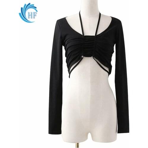 Women Sexy Crop Tops Autumn New Streetwear Black Shirt Long Sleeve Shirts Slim Short Top Tee Vest Sexy Top Tube Top Bandeau Top