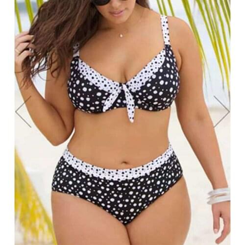 Female Plus Size European and American Retro Polka Dot bikini Sexy Large Size Split Conservative Slim Beachwear Bikini Swimsuit