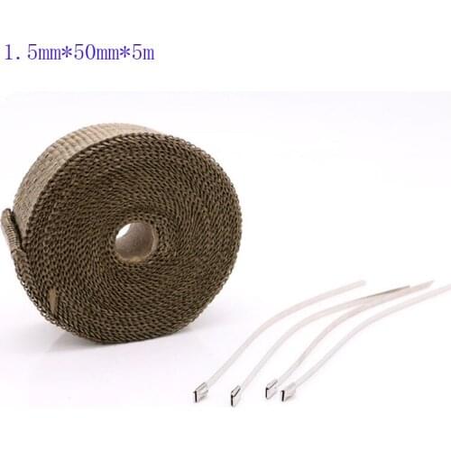1.5mm*50mm*5m Motorcycle Exhaust Heat Shield Thermal Exhaust Tape Heat Wrap Fiberglass With Stainless Ties For Motorcycle