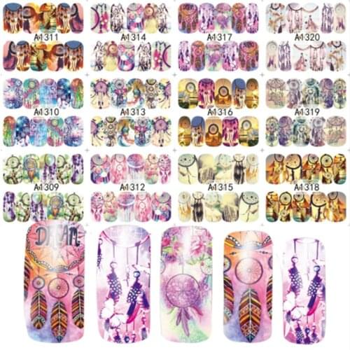 12Designs Mix Owl Dream Catcher Ice Cream Cake Nail Art Water Transfer Decal Sticker for Nail Art Tattoo Slider Label A1309-1320