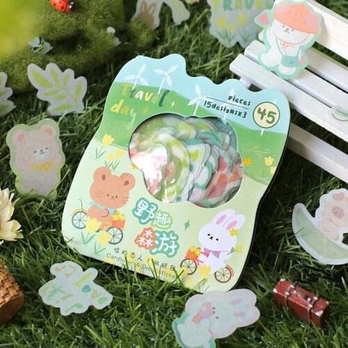 45 Sheets Ruan Nuo Outing Day Series Creative Cute Animals Diy Journal Sticker Stationery School Supplies