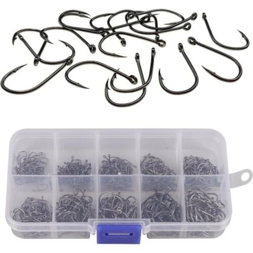 500pcs 10 Different Sizes Circle Fishing Hooks Carbon Steel Fish Hooks W/Box Durable Fishing Tools Fish Terminal Tackle