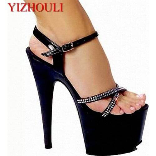 6 inch summer fashion sandals, European fashion black heels 15 cm star party high heels sandals