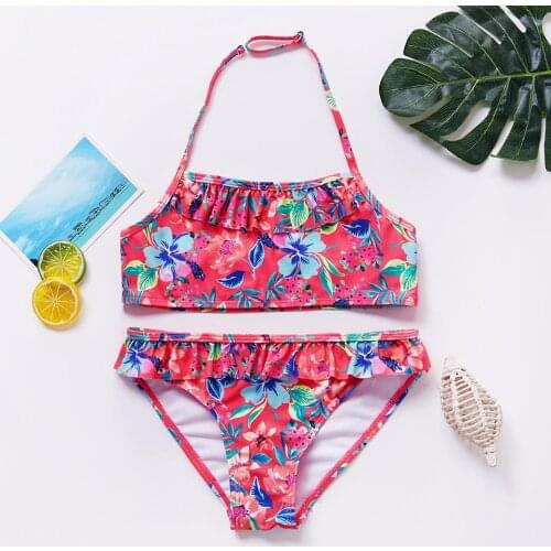 8~14Years Girls swimsuit Floralstyle Girls swimwear Two pieces Children swimwear Kids Beach wear Biquini Infantil-ST166
