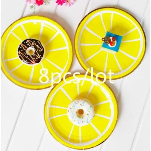 8pcs//lot Lemon pattern Paper Disposable Tableware Birthday Wedding Party Supplies Decoration Cake Dish Disposable Paper Plates