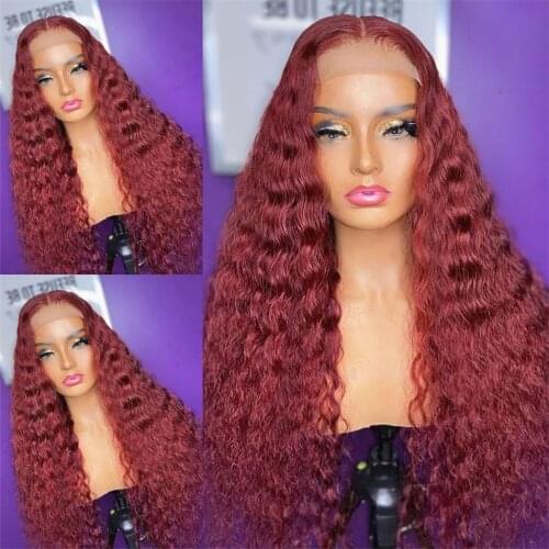 99J Red Burgund 150% Density Lace Front Human Hair Wigs Scalp Top Closure Wigs With Baby Hair Non-Remy