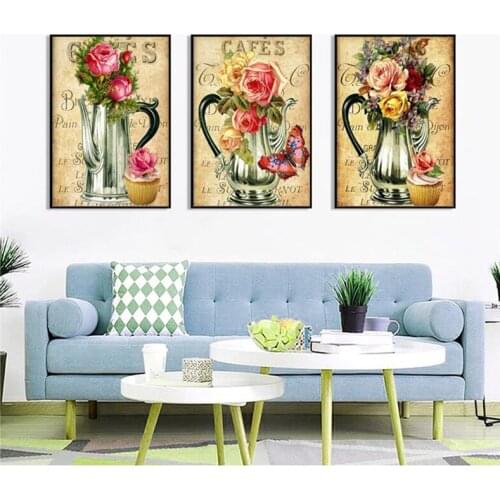 Diamond Embroidery Flowers teapot Diy Full square round Diamond Painting Cross stitch Rhinestone cafes kitchen DecorationZP-3284