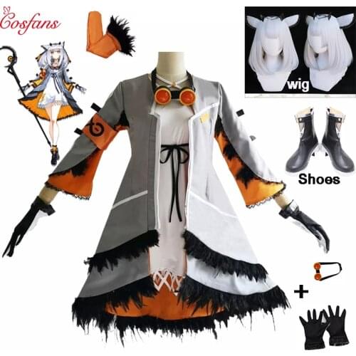Anime! Arknights Ptilopsis Battle Suit Lolita Dress Lovely Uniform Cosplay Costume Halloween Outfit For Women and wig Shoes