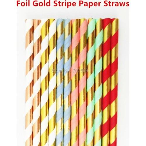 Free DHL Shipping Paper Straws Drinking Paper Straws Foil Gold Stripe Paper Straws For Christmas Rose Gold Stripe Straws 1000pcs