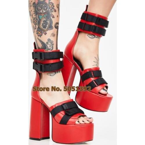 Sandals Square Heel High Platform Fashion Dress Shoes Ankle Strap Mixed Colors Banquet Woman Shoes Cut Out Runway Summer Shoes