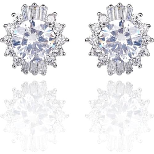 Classic Cubic Zircon Stud Earrings for Wedding, Crystals Round Earring for Bride, Women Girl Gift CE10666