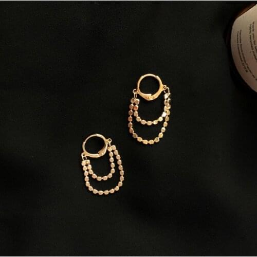 Minar Minimalist Gold Color Metallic Beaded Chain Hoop Earrings for Women Long Tassel Geometric Earrings Statement Party Jewelry