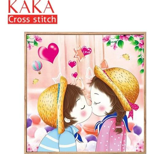 KAKA Cross stitch kits,5D Lovers Children,Embroidery needlework sets with printed pattern,11CT canvas,Home Decor Painting