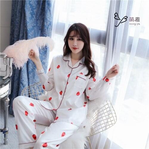 New Pajamas Womens Ice Silk Suit Long Sleeve Cardigan Two Piece Suit Silk Korean Womens Pajama