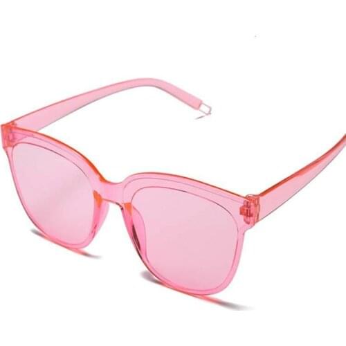 New Pink One Piece Cat Eye Lens Sunglasses Women Transparent Plastic Glasses Style Sun Glasses Female Clear Candy Color Lady