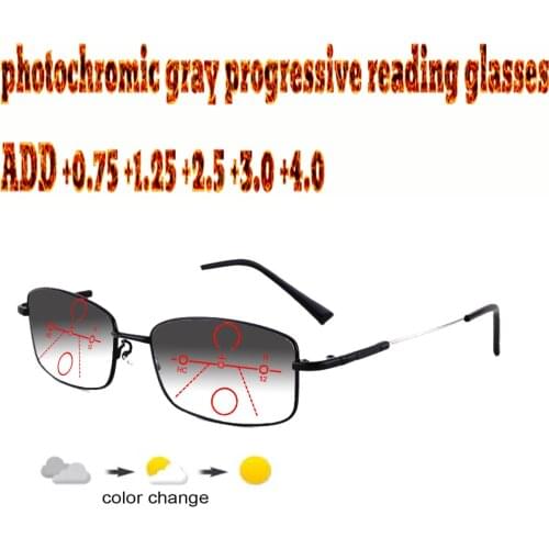 Alloy Ultralight Photochromic Progressive Multifocal Reading Glasses for Business Men Women +1.0 +1.5 +1.75 +2.0 +2.5 +3 +3.5 +4