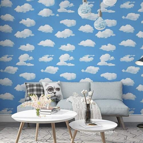 GLOW4U Self Adhesive Vinyl Blue Sky Cloud Wallpaper for Kids Room Bedroom Wall Furniture Sticker Removable
