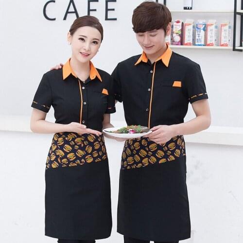 Hotel Work Clothes Waitress Dining Hot Pot Shop Restaurant Overalls Coat Staff Short-sleeved Plus Size Men Waiter Uniform H2260