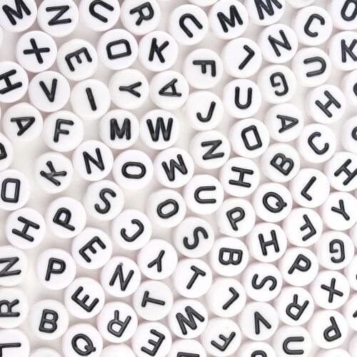 Mixed Black Letter Acrylic Beads Round Flat Alphabet White Cube Loose Spacer For Jewelry Making Handmade Diy Bracelet Necklace