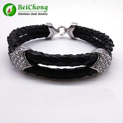 10PCS BC Real 316l Stainless Steel Clasp/Accessories For Men Python Skin Leather Bracelets Real Python Bracelet With Cub
