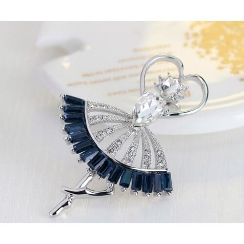 2017 Fashion Royal Blue Pretty Dance Girl Heart Rhinestone Brooches Accessories Jewelry Brooch Pin for Women & Girls Jewelry