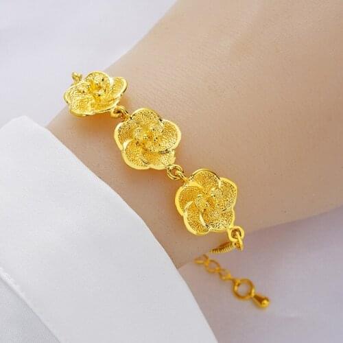 Women jewelry 24K Gold Bracelets for Female flower shape Charm Bracelet mother gifts Bridal Wedding Fine Jewelry Pulsera