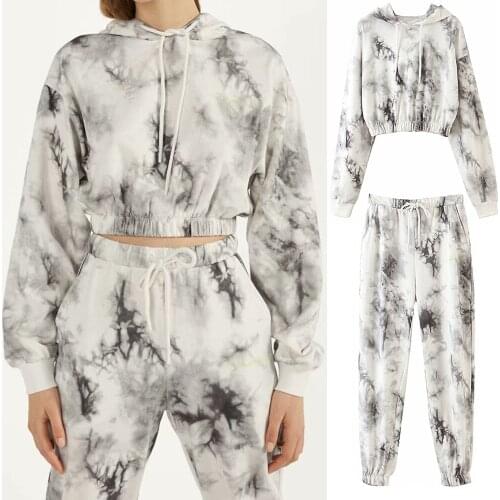 Two Piece Print Women Set Hoodies Crop Top Sweatshirt Letter Jogging Pants Hooded outfits Sets Streetwear Clothes Suits Female