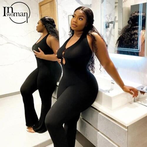 INWOMAN Autumn Sexy Black Blue Jumpsuit Women 2021 Halter Backless Bodycon Jumpsuit Female Hollow Out Clubwear Long Jumpsuit