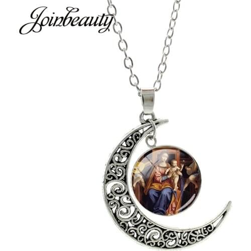 JOINBEAUTY Virgin Angel Moon Womens Necklace Mother Gift Glass Sheet Dome Beads Pendant Statement Pendant Necklace Jewelry MY01