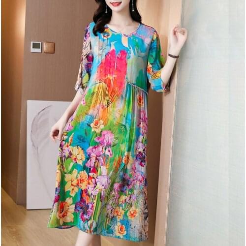 2021 Casual 4XL Plus Size Beach Midi Dress Summer Print Half Sleeve Vintage Sundress Spring Women Elegant Bodycon Party Vestidos