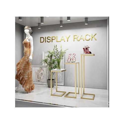 Golden clothing store rundown table decoration window bag display rack in the island display table cabinet high and low table
