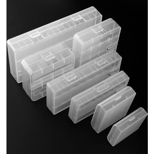 1 Set 7 Pcs Battery Storage Cases Transparent Hard Plastic Battery Storage Boxes with A Hook Fit for 18650/26650 AA AAA Battery