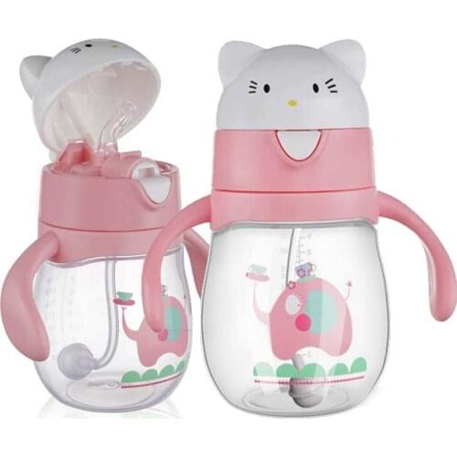 270ml Cartoon Cat Baby Feeding Bottles Kids Soft Mouth Duckbill Sippy Bottle Infant Training Cups