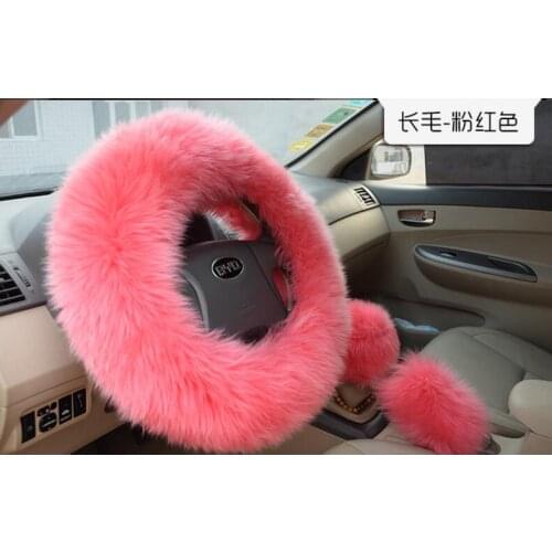 3pcs Long Plush Warm Steering Wheel Cover Woolen Handbrake Car Accessory Auto Fur