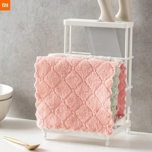 3pcs xiaomi youpin two-color dish cloth absorbent double-sided thick dish towel dish towel coral fleece dish cloth kitchen