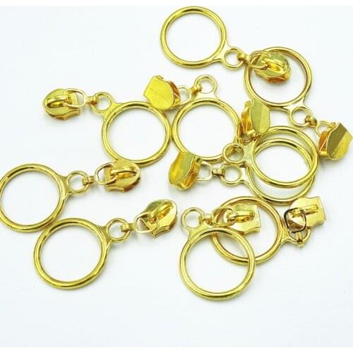 Golden Silver Colored 50/100pcs 5# Nylon Circle Zipper Puller Clothing Accessories Zinc Alloy luggage And Home Textile Puller