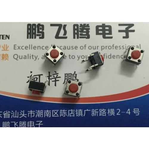 50PCS/lot Original tact switch 6*6*5 straight plug 4-pin induction cooker button micro-movement red (head) button copper foot