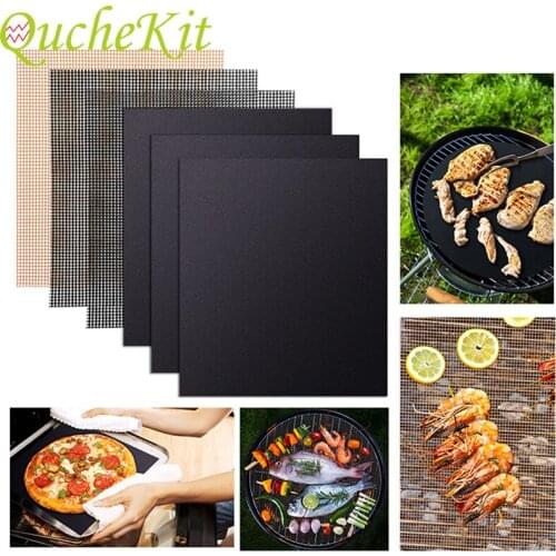 6pcs Non-stick BBQ Grill Mesh Mat Reusable Barbecue Grill Pads Cooking Baking Mat Outdoor Activities Kitchen BBQ Accessories