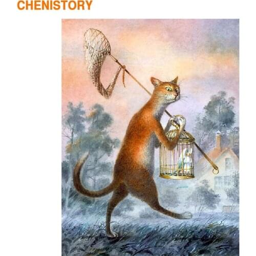 CHENISTORY Abstract Cat DIY Painting By Numbers Wall Art Picture Animals Hand Painted Oil Painting For Unique Gift 40x50cm Arts