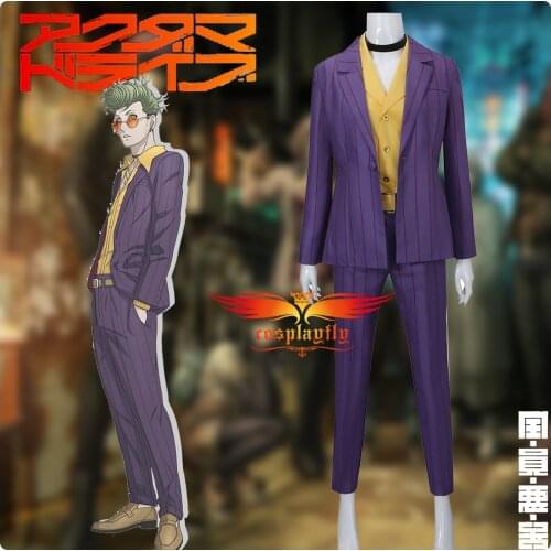 Anime Akudama Drive Hoodlum Chinpira Cosplay Costume Outfits for Adult Women Men Purple Jacket Pants Shirt Halloween Carnival