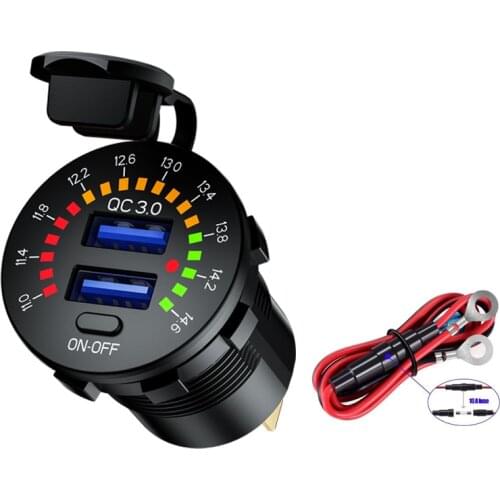 1 PCS Dual USB Car Charger Fast Phone Charger with Voltage Display Voltmeter for 12-24V Car Boat Motorcycle Car Charger Socket