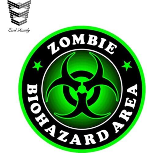 EARLFAMILY 12cm x 12cm Zombie Bio Hazard Area Car Stickers 3D Vinyl Decal for Car Head Engine Cover Windows Decoration