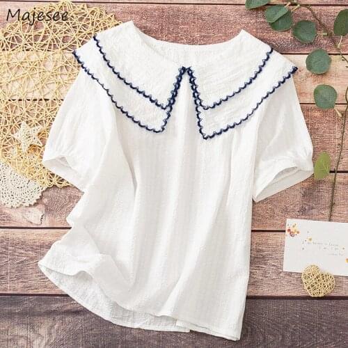 Blouses Women Elegant Blusa Feminina Sweet Solid Ladies Tops Summer Thin Lovely Girls All-match Ulzzang Chic 2021 Newly Straight