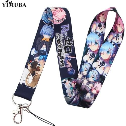 Re:Life In A Different World From Zero Lanyards Keychain RE:ZERO Rem Ram Fashion Anime Webbing Neck Straps Key Holder Decoration