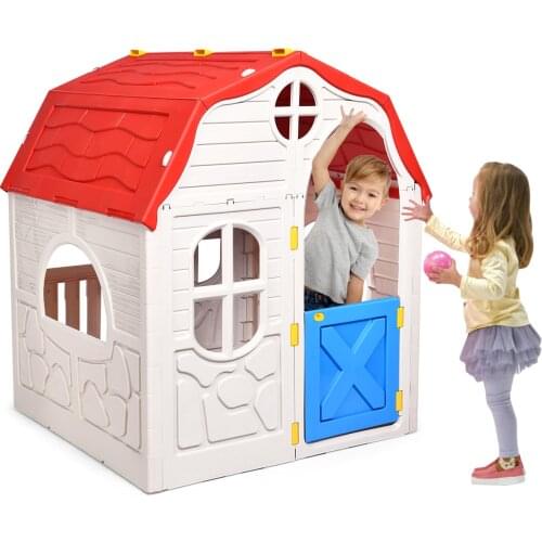 Costway Kids Cottage Playhouse Foldable Plastic Play House Indoor Outdoor Toy Portable